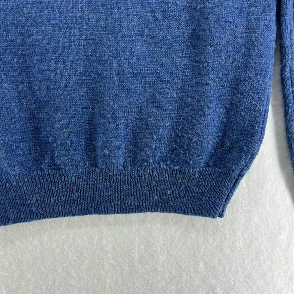 J.Crew Merino Sweater Men's S Blue Brown Leather Elbow Trim Round Neck Pullover - Picture 10 of 15